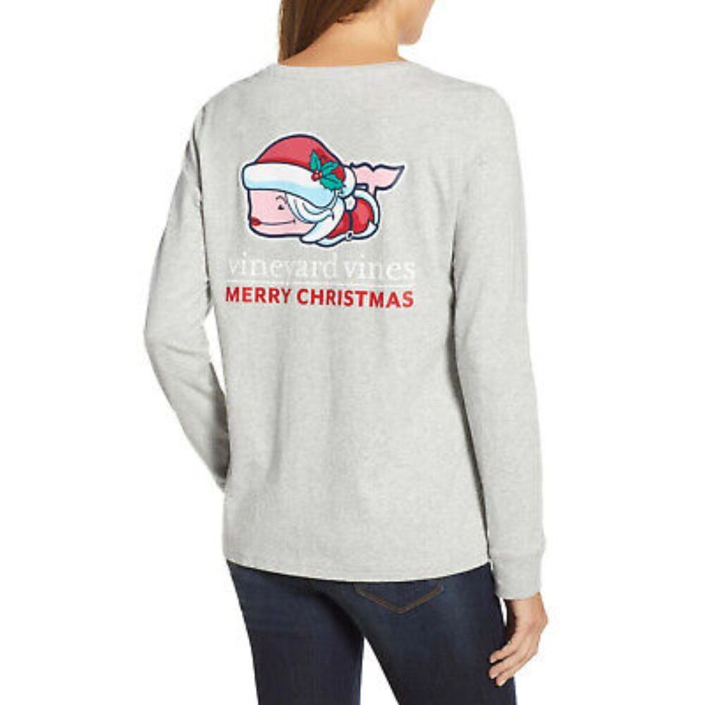 Vineyard Vines Santa Whale Pocket Long-Sleeve Tee- Mrs. Claus Santa Whale